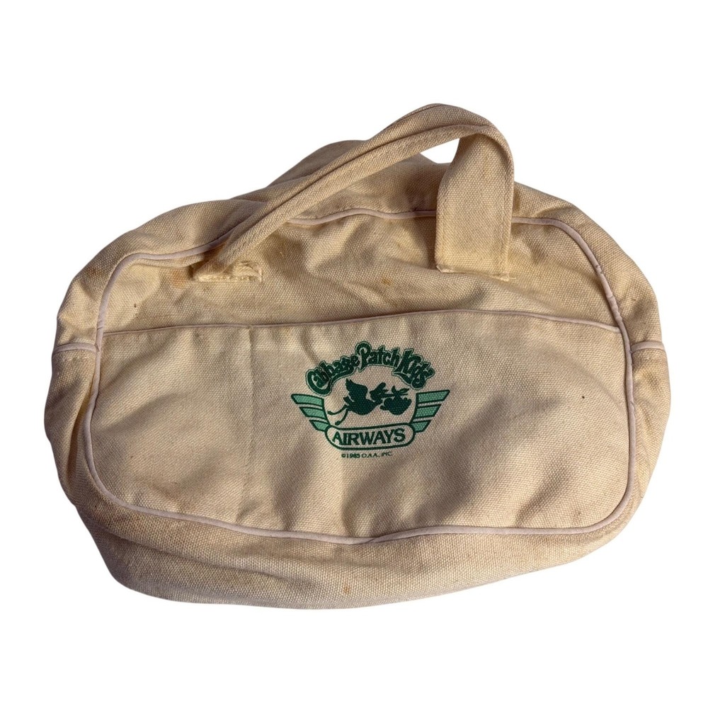VTG Cabbage Patch Kids Duffle Bag Cream Airways Logo Canvas Travel Luggage 1985